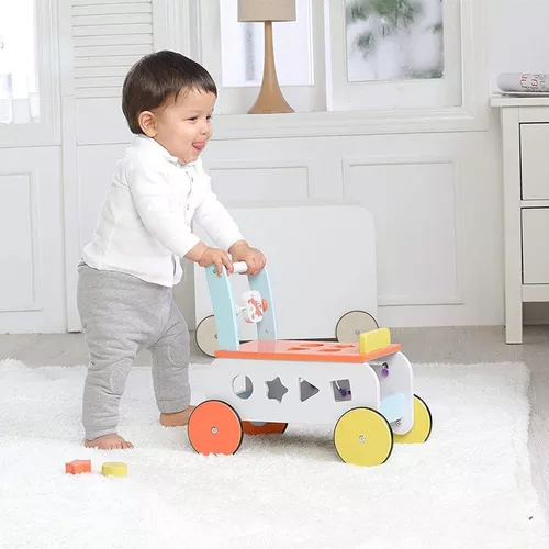 labebe Andador de bebé con rueda, caminador de actividades de madera 3 en 1  para niños de 1 a 3 años, juguete de madera para empujar, juguete para