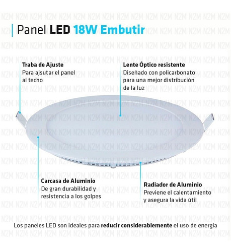 Imagen 3 de 10 de Panel Led Redondo Embutir 18w Plafon Marco Plata Pack 10