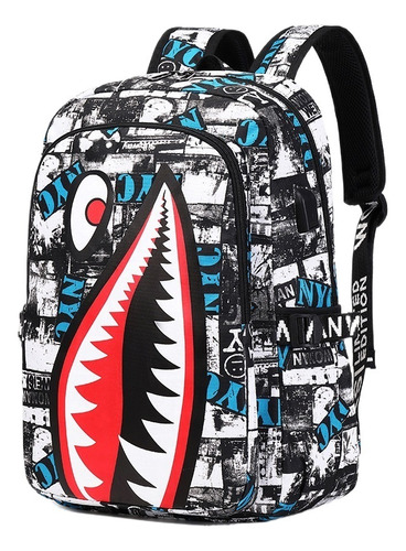 School Bag/shark Personalized Print Large Capacity With Usb