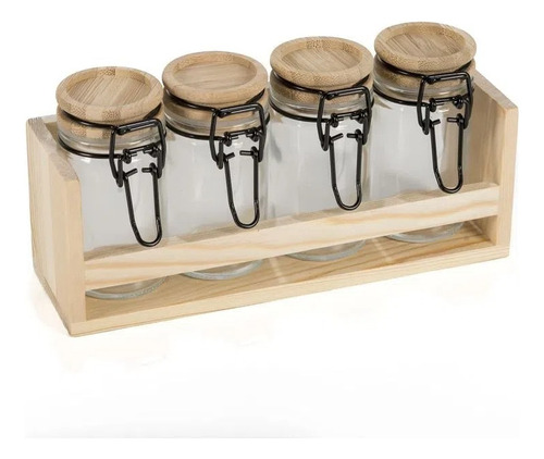 Set Especiero 4 Frascos + Rack Soporte Importado Envios