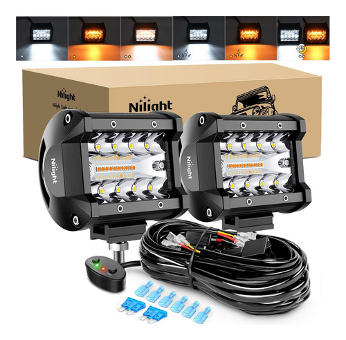 Nilight 2pcs 4inch 60w Led Pods Spot Flood Amber White Li...