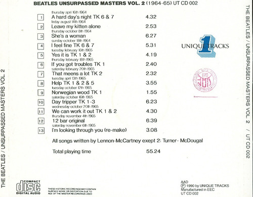 The Beatles Cd Unsurpassed Masters 64-65 Vol2 Italia Cerrado