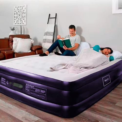 Colchón Cama Inflable Eléctrico 2 Plaza 203x152x47cm Marca Beiti Modelo 203bt Cubierta Superior Afelpada Con Bolso Parches E Inflador Electrico Estructura De Vigas Conicas