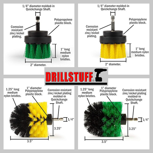 Cepillo Taladro 4 Piezas Amarillo Verde Multiusos Limpieza