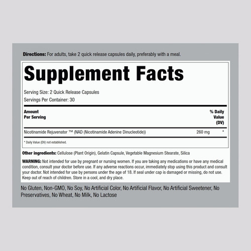 Piping Rock True N.a.d. 260 Mg Rejuvenecedor 60 Cápsulas