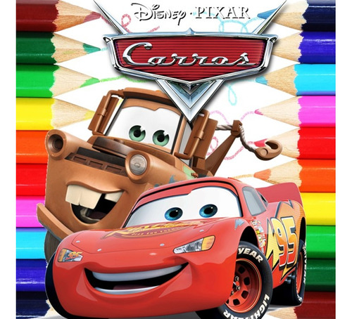 Kit 100 Desenhos Para Pintar E Colorir Carros Mcqueen E Mate - Folha A4 ! 2 Por Folha! - #0182