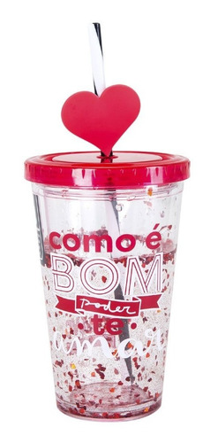 Copo 500ml Canudo Gel Congelável Amor Coração Namorada Uatt