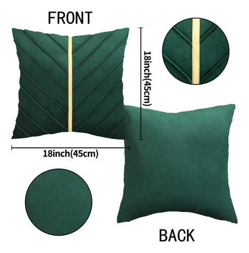 Fundas De Cojin Verde Esmeralda Con Franja Dorada 45x45cm