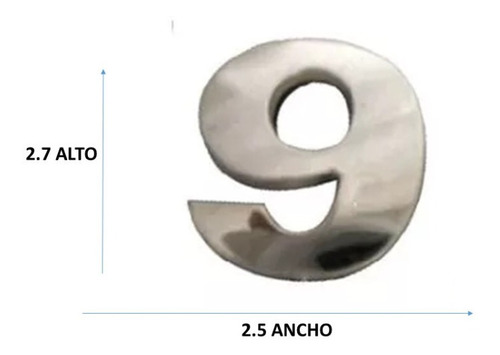 Emblema Numero  9  Cromado  Tamaño 2,5 Ctms Ancho X 2,7 Alt