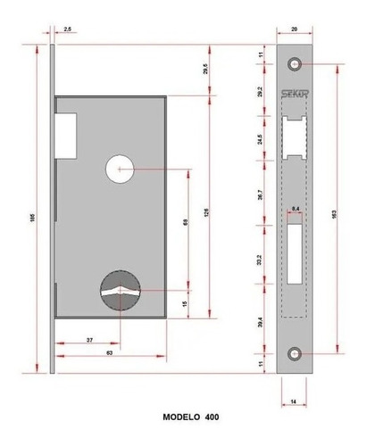 Imagen 2 de 2 de Cerradura Sekur 400 Frente Corto Calidad Puerta Simil P 208