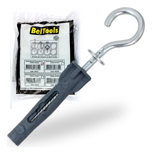 Kit C/ 25 Bucha De Nylon N.8 Com Gancho - Beltools