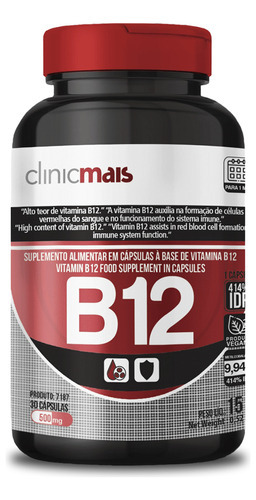 Vitamina B12 500mg Clinicmais 30 Cápsulas Sabor Neutro