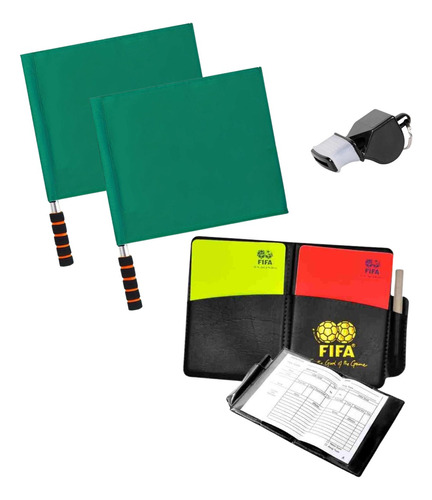 Pack Arbitro Tarjetas Rojas Amarillas Silbato Banderines