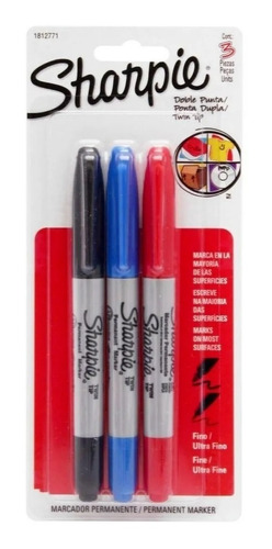 Marcador Permanente Sharpie Doble Punta Ultra Fino 3 Piezas