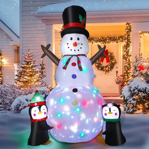 Muñeco De Nieve Inflable De 8 Pies Con Pingüinos Y Luces Gir