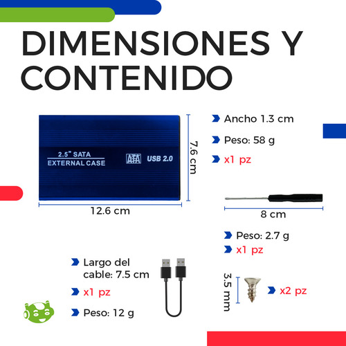 Gabinete Carcasa Disco Duro 2.5 Laptop Sata Usb 2.0 Case Azul Slim Company