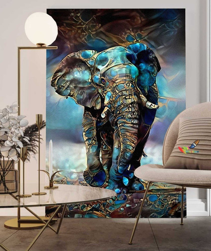 Cuadros Modernos Decorativos 0,90 X 0,60 Elefante Azul 