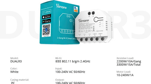 Imagen 3 de 9 de Sonoff Dual R3 Wifi Para Domótica Cortinas - Medidor Consumo