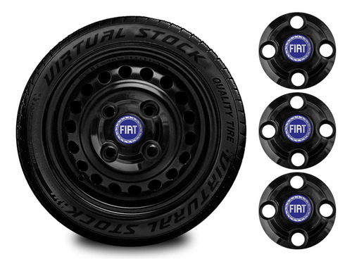 Centro De Roda Ferro Fiat Siena Aro 13 14 15 Kit 4x100 Preto