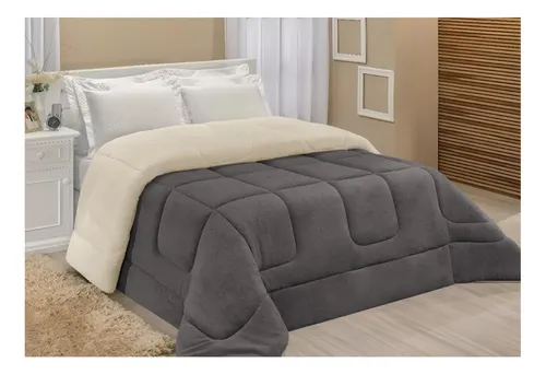 comprar Edredom Cobertor Coberdrom Sherpa Casal Queen Grosso Macio Cor Cinza