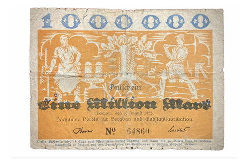 Billete 10000000 Marcos Alemania Notgeld 1923 Keller 478 G.1 (Usado)