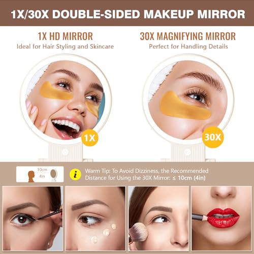Espejo De Aumento 1x/30x Con Luz, Espejo De Maquillaje De Do