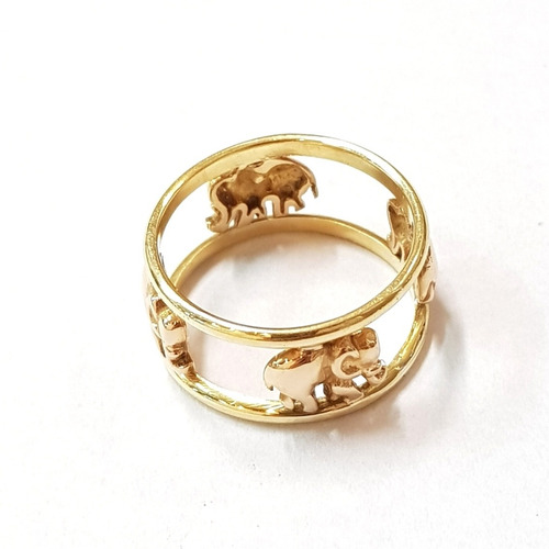 Imagen 3 de 3 de Anillo Calado Elefantes Oro 18k 5,4grs N°17 Brumatjoyas
