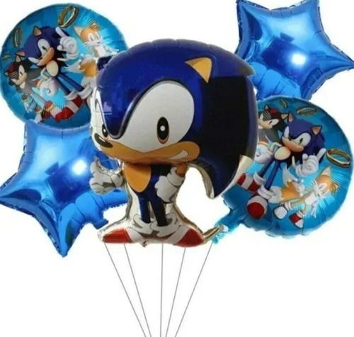 Set De Globos 5 Piezas Sonic+globo Redondo +estrella