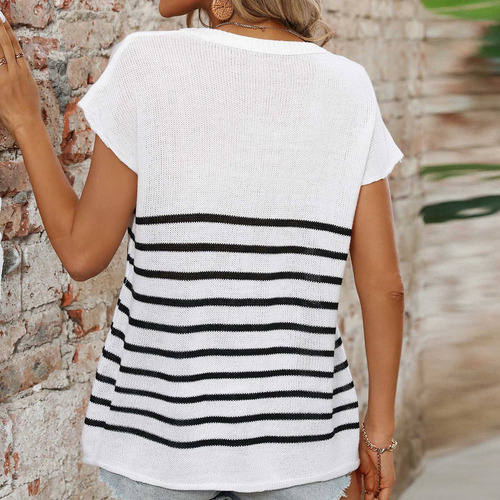 Top Con Cuello Redondo Y Mangas Raglán A Rayas For Mujer