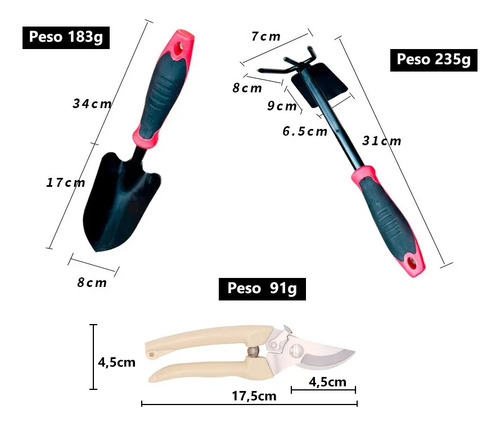 Kit De Ferramentas De Jardinagem Com 3 Peças