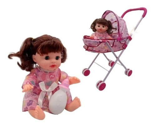 Coche Cuna De Juguete Para Niñas Con Muñeca Incluida