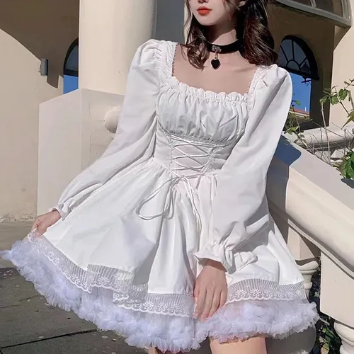 L Vestido Negro De Manga Larga Lolita Goth Aesthetic Puff