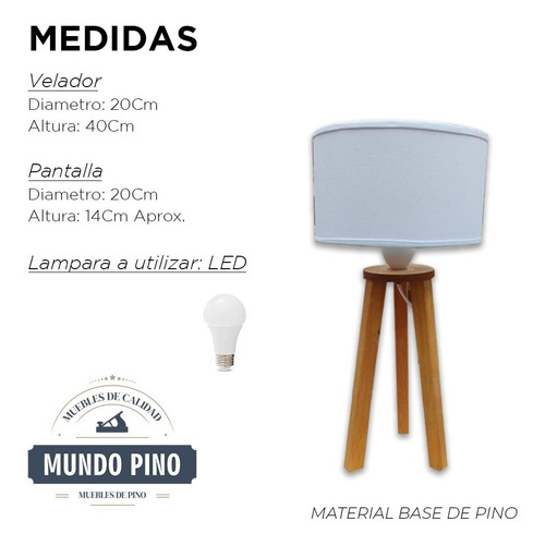 Imagen 3 de 7 de Velador Tripode Vintage Nordico Mas Mesa Luz Nordica