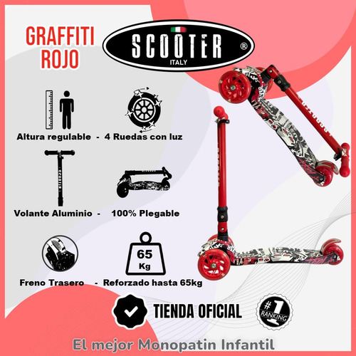 Monopatin Graffiti 4 Ruedas Scooter Italy Original Plegable