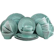Comprar Relieve Gres Océano De Vajilla Plato, De 16 Piezas, Turquesa