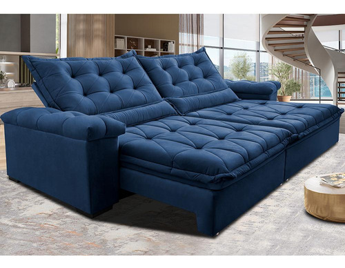 Sofá Retrátil 3,15m Cama Inbox Big Fresh. Com Softgel d40 Cor Azul