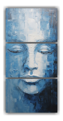 45x90cm Cuadro Buda Abstracto Plateado Y Azul Bastidor Mader
