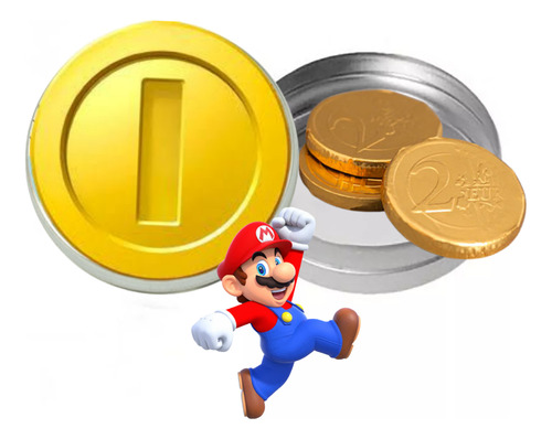 10 Latitas Mario Bros + Moneda De Choco Souvenir Sorpresitas