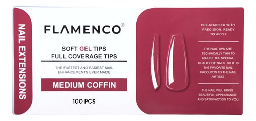 Tips Soft Gel Coffin Medio Flamenco 100 Pcs