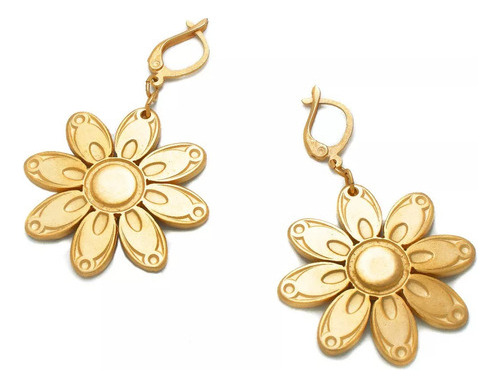 Aros Metálicos Fiida C/dije De Flores - A026 - Oro Mate 