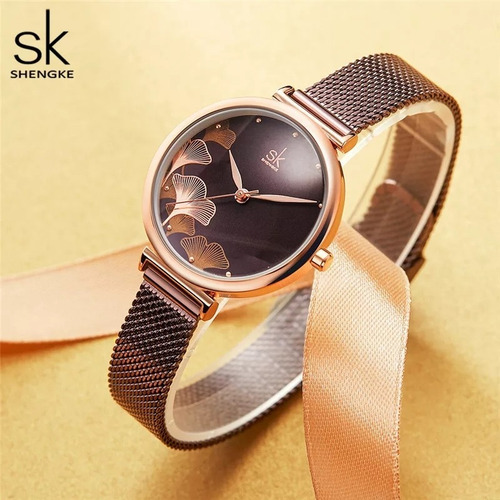 Reloj Mujer Shengke Exclusivo Diseño Ginkgo Biloba Elegante