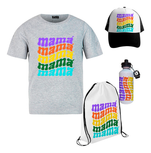 Combo Polera Gorro Bolso Botella Mama Colores