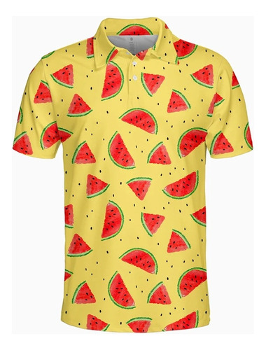 Camisa Polo Manga Curta Com Estampa 3d Frutas