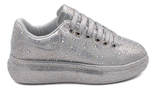Tenis con brillos plateados sale
