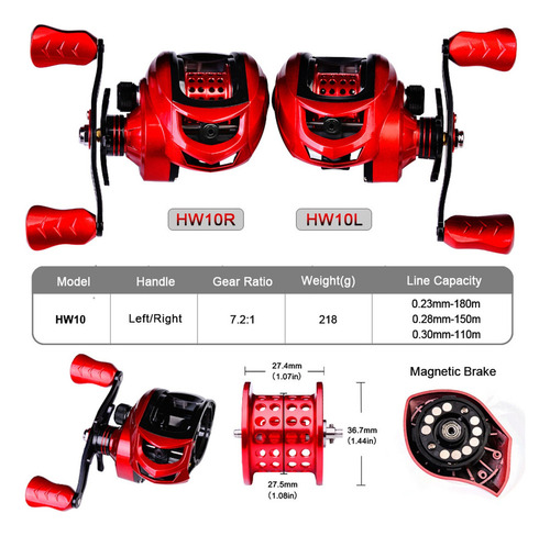 R 9+1 Bb Bing Pesca Baitcast Carrete Mano Derecha