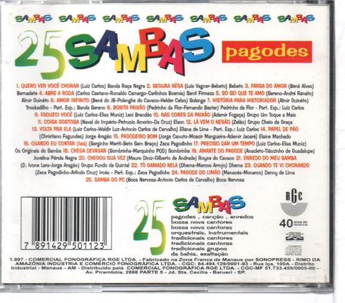 Banda Sereno Raca Negra Jovelina Perola Bebeto Cd 25 Sambas