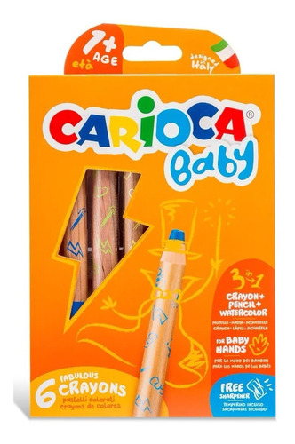 Crayones Acuarelables Carioca Baby 3 En 1 X 6 Made In Italy