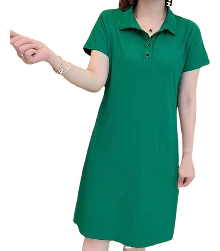 Vestido De Mujer, Vestido Corto Casual De Poliéster Verde Y
