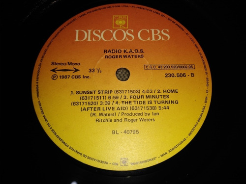 Lp Vinil Roger Waters 1987 Radio K.a.o.s - Encarte (Usado)