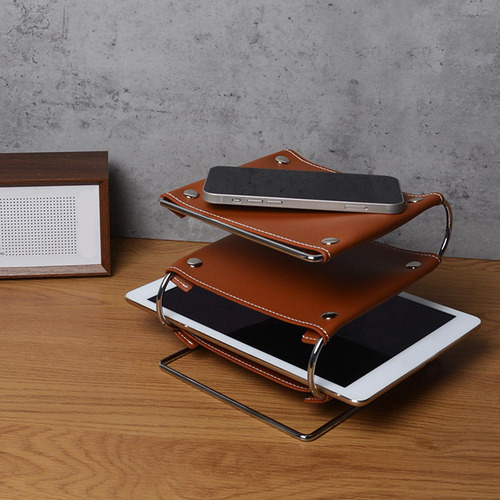 Rack De Armazenamento De Mesa De Couro De 3 Camadas Suporte